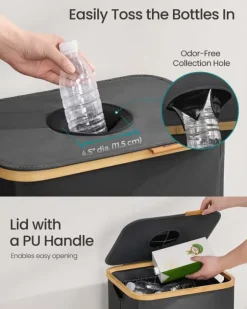 SONGMICS insamlingsbehållare för pantflaskor 95 L skiffergrå-naturbeige