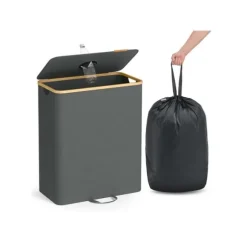 SONGMICS insamlingsbehållare för pantflaskor 135 L skiffergrå-naturbeige