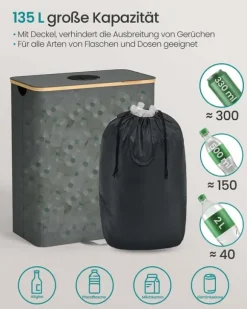 SONGMICS insamlingsbehållare för pantflaskor 135 L skiffergrå-naturbeige