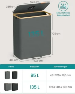 SONGMICS insamlingsbehållare för pantflaskor 135 L skiffergrå-naturbeige