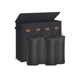 SONGMICS tvättkorg med tre fack, lock och tvättbar innerpåse