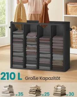 SONGMICS tvättkorg med tre fack, lock och tvättbar innerpåse