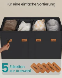 SONGMICS tvättkorg med tre fack, lock och tvättbar innerpåse