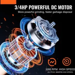 Sophantering 3/4 HP, 3600 RPM, kontinuerlig matavfallshantering, energieffektiv, tyst drift, enkel installation