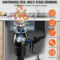 Sophantering 3/4 HP, 3600 RPM, kontinuerlig matavfallshantering, energieffektiv, tyst drift, enkel installation