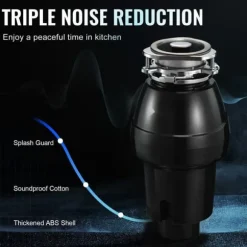 Sophantering 1/2 HP Kontinuerlig matavfallskvarn, 3820 RPM, effektiv avfallshantering, hållbar design, enkel installation