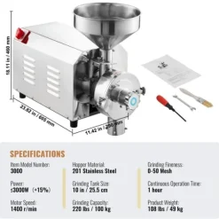Spannmålskvarn 3000W, kraftfull spannmålsslipmaskin för livsmedelsbearbetning, effektiv för hem och kommersiellt bruk
