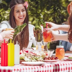 Såsdispenser-set, 21x7x5,5 cm, röd gul vit