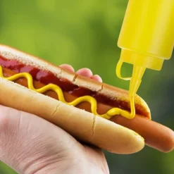 Såsdispenser-set, 21x7x5,5 cm, röd gul vit