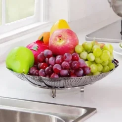 2st 14cm diameter vikbar ångkorg i rostfritt stål, expanderbar matångare, hushållsångkorg