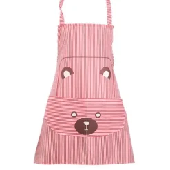 Söt tecknat randigt köksförkläde med ficka - röd (unisex)