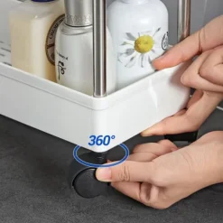 4-stegs förvaringsvagn på hjul, förvaringsenhet i plast, platsbesparande hylla för små utrymmen, badrum och kök, 40 x 12,5 x 88 cm, vit KSC08WT