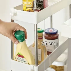 4-stegs förvaringsvagn på hjul, förvaringsenhet i plast, platsbesparande hylla för små utrymmen, badrum och kök, 40 x 12,5 x 88 cm, vit KSC08WT