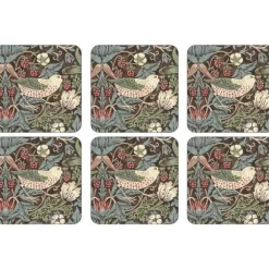 Strawberry Thief Brun Glasunderlägg 6-pack - Morris & Co