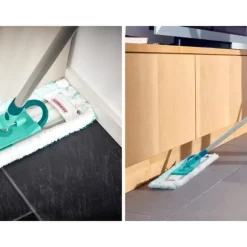 Sätt lavegolv med Leifheit Profi Compact 55092, platt mopp 42 cm med fodral, idealisk för alla släta golv.