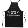 Svart bomullsförkläde med tryck. Jag ger ditt kök smak för grillning.