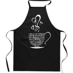 Svart tryckt förkläde kökskaffekopp kärlekshjärta barista