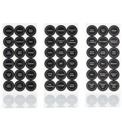 Svarta etiketter för kryddburkar, 35 mm runda, 121x241 mm, 7 ark/2 set