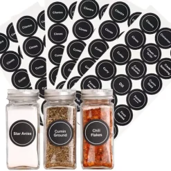 Svarta etiketter för kryddburkar, 35 mm runda, 121x241 mm, 7 ark/2 set