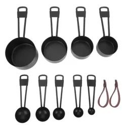 Svarta mätkoppar i rostfritt stål med våg - 9 st