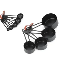 Svarta mätkoppar i rostfritt stål med våg - 9 st