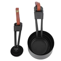 Svarta mätkoppar i rostfritt stål med våg - 9 st