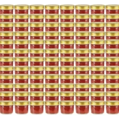 Syltburkar i glas med guldfärgade lock - 96 st | Volym: 110 ml | Färg: Glas med guldlock