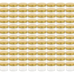 Syltburkar i glas med guldfärgade lock - 96 st | Volym: 110 ml | Färg: Glas med guldlock