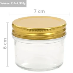 Syltburkar i glas med guldfärgade lock - 96 st | Volym: 110 ml | Färg: Glas med guldlock
