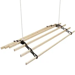 Takhängd Tvättställning - Svart - 1,5 m | Torkställning i Trä Torkhiss Takmonterad Snedtak Horisontellt Tak Hängande Modern Design Stilren Svart Beige | CDON