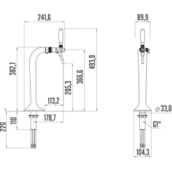 Tapptorn, Öltorn, Ölkran, Ölstolpe, Ölkolumn krom, 1-rad, elegant, toppkvalitet! (Paketpris)