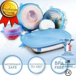 TD® Silikon Stretch Lock Paket med 6 olika storlekar Rund form Ekonomisk Bra kvalitet Mikrovågsekonomi
