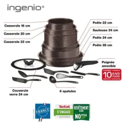 TEFAL L6789102 Ingenio Extreme 15-delade köksredskapsset - Brown Stone Effect - Tillverkad i Frankrike