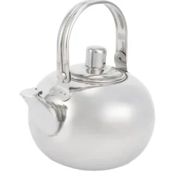 Tekanna i rostfritt stål med filter - 304 rostfritt stål, platt botten, kompatibel med induktionsspis, 14 cm diameter, 1L kapacitet (silver)