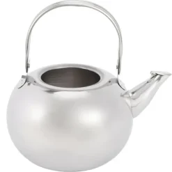 Tekanna i rostfritt stål med filter - 304 rostfritt stål, platt botten, kompatibel med induktionsspis, 14 cm diameter, 1L kapacitet (silver)