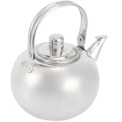 Tekanna i rostfritt stål med filter - 304 rostfritt stål, platt botten, kompatibel med induktionsspis, 14 cm diameter, 1L kapacitet (silver)