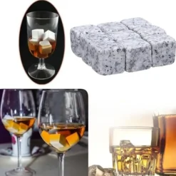 Återanvändbara whiskystenar - Ej specificerad - 9 stycken - Naturlig sten - Rundade kanter - Tvättbar