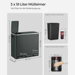 Återvinningsbehållare, 61x34x55.5 cm, Grå