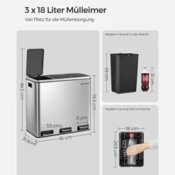 Återvinningsbehållare, 61x34x55,5 cm, Silver och Svart