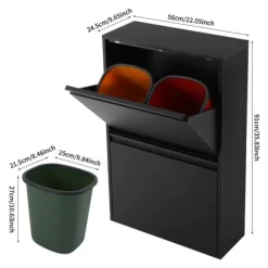 Återvinningskorg, 4 fack, modern design,svart