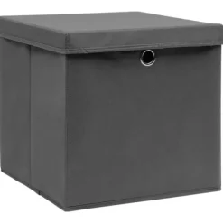 The Living Store Förvaringslådor med lock 4 st grå 32x32x32 cm tyg - Förvaringslådor