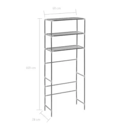 The Living Store Hylla för tvättmaskin med 3 hyllplan silver 69x28x169 cm - Handdukshängare