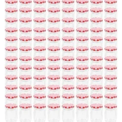 The Living Store Syltburkar i glas med vita och röda lock 96 st 230 ml - Honungsburkar