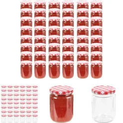 The Living Store Syltburkar i glas med vita och röda lock 48 st 230 ml - Honungsburkar