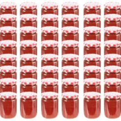 The Living Store Syltburkar i glas med vita och röda lock 48 st 230 ml - Honungsburkar
