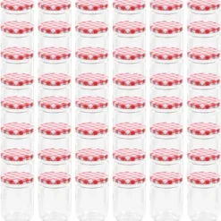 The Living Store Syltburkar i glas med vita och röda lock 48 st 230 ml - Honungsburkar