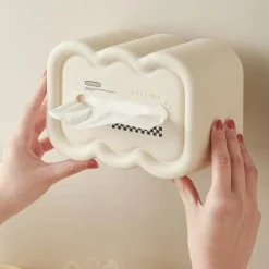 Tissue Box Cover Molnform Multifunktionell Plast Dekorativ Tissue Box Hållare för Vardagsrum Matbord Vit Botten