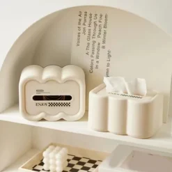 Tissue Box Cover Molnform Multifunktionell Plast Dekorativ Tissue Box Hållare för Vardagsrum Matbord Vit Botten