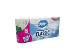 Toalettpapper Ooops! Classic Sensitive 3-lagers Ø10,6cm L15,8mxW9,3cm New Fibre White,6 pk x 8 rl/crt