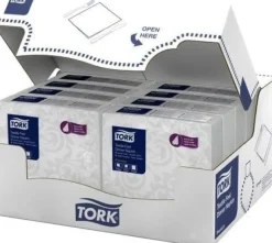 Tork Tork - Servetter av imitationstyg, festservetter, extra mjuka, 1-lagers, premium - Vit